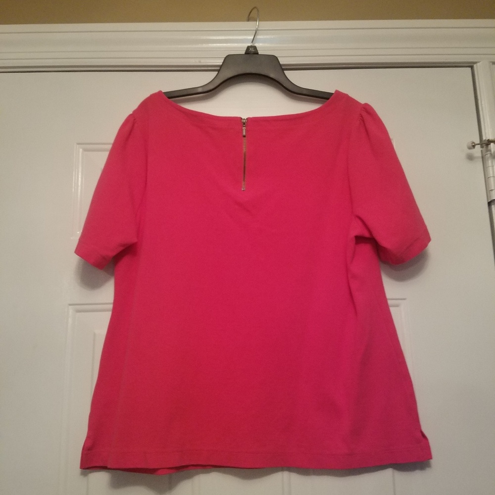 Old Navy Top XL Hot Pink Short Sleeve Zipper Neck Back - Picture 3 of 5